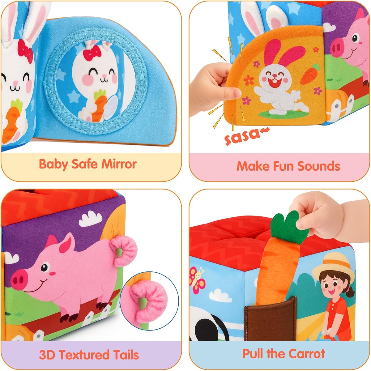 Soft Sensory Box with Stuffed Animals, Rattle and Mirror view 4
